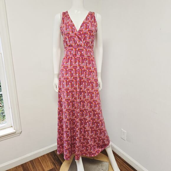 Garnet Hill Maxi Dress Size 6 Sleeveless Crossover Geometric Dots Jersey Womens - Picture 1 of 9